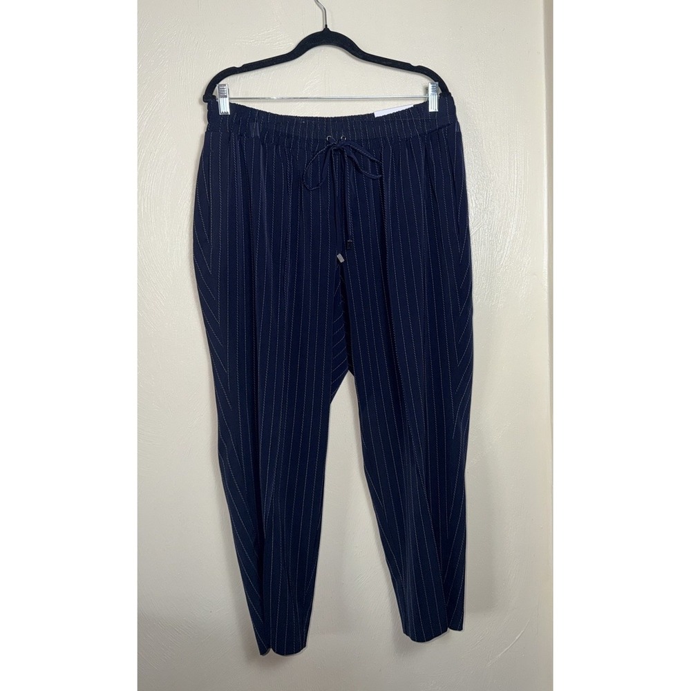 Lane Bryant Women's Pinstripe Elastic Waist Pants Navy Office New